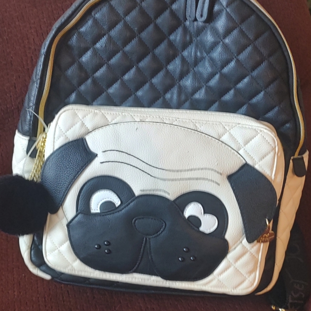 Betsey Johnson Pug Dog Quilted blk/wht Backpack